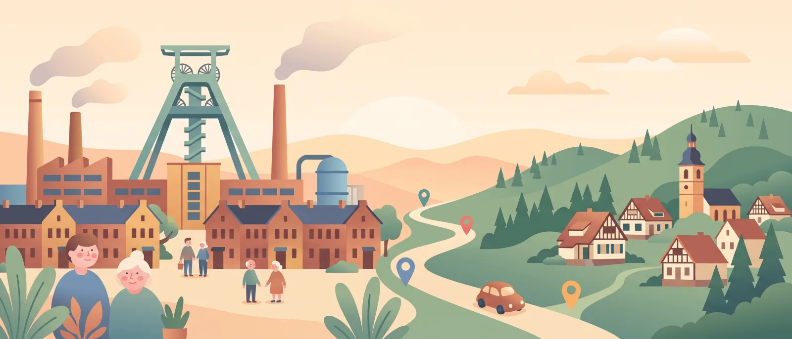 Illustration: Einsatzgebiet von der Industriekulisse des Ruhrgebiets bis zu den Hügeln des Sauerlands